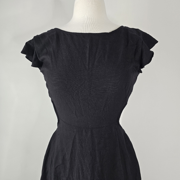 Jason Wu Open Back Linen Blend Tiered Hem Midi Sundress Black Flutter Sleeve L - Picture 5 of 13
